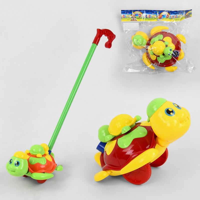 Каталка Черепашка 369 (72/2) 2 кольори, з дзвіночком, з ручкою, в пакеті