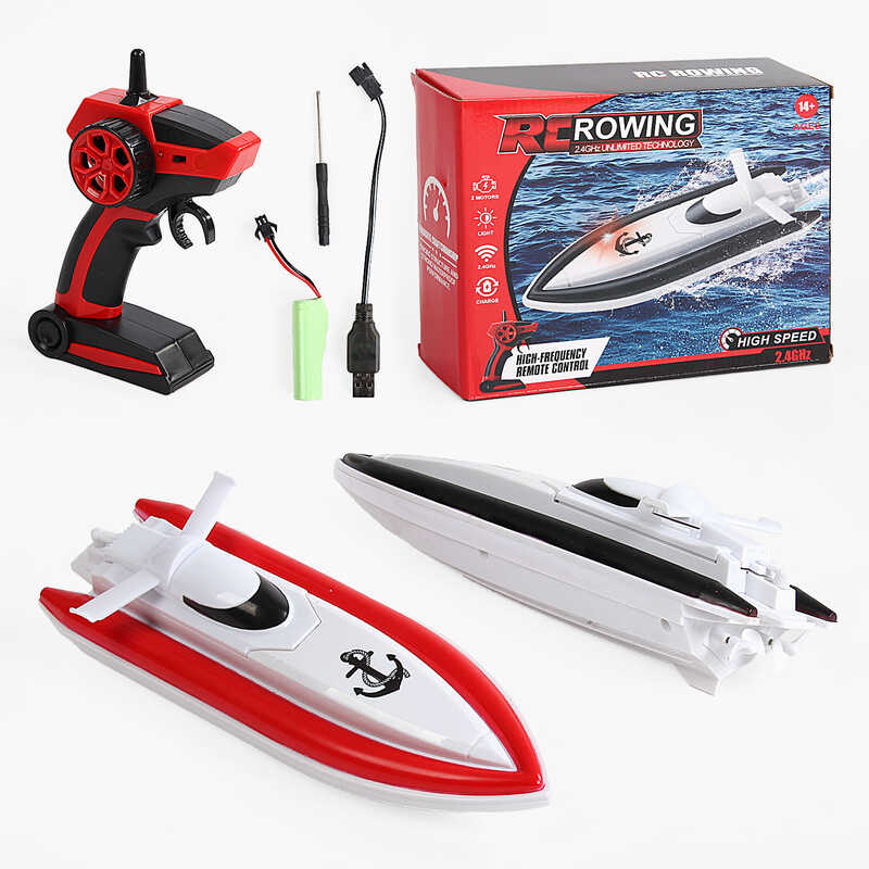 Катер на радіокеруванні JS 888-1 (36) 2 кольори, акумурятор 3.7 V, пульт 2.4 GHz, підсвічування, 2 мотори, викрутка, коробці