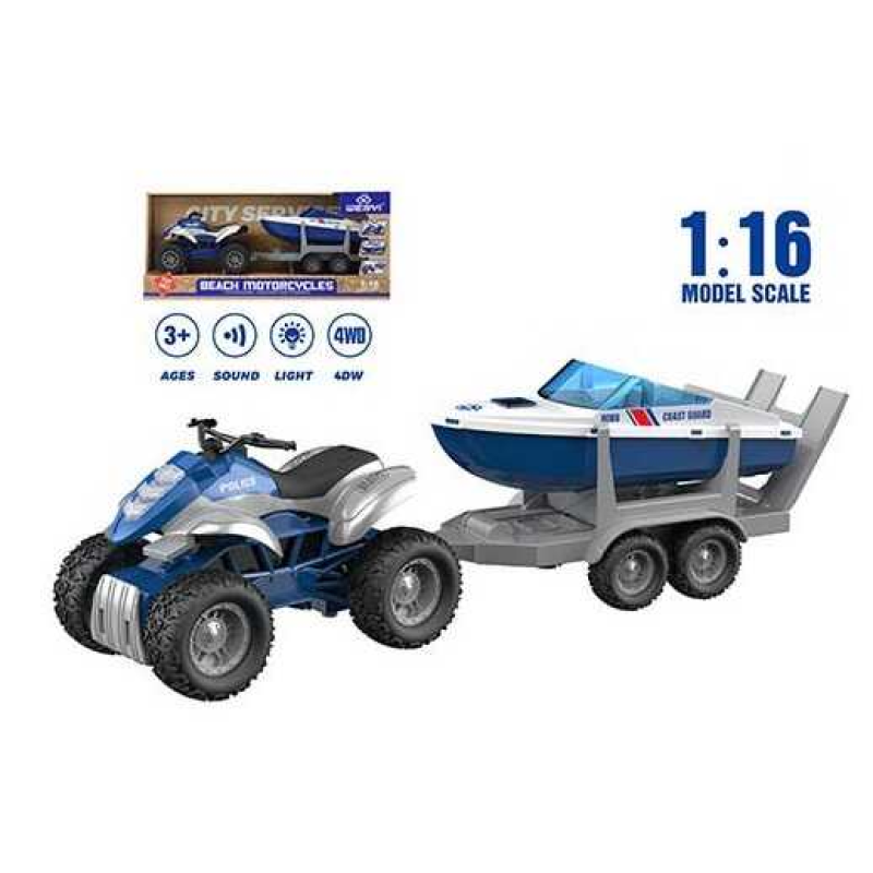 Квадроцикл WY 400 E-5 (18) звук, підсвічування, інерція, масштаб 1:16, причеп з катером, у коробці