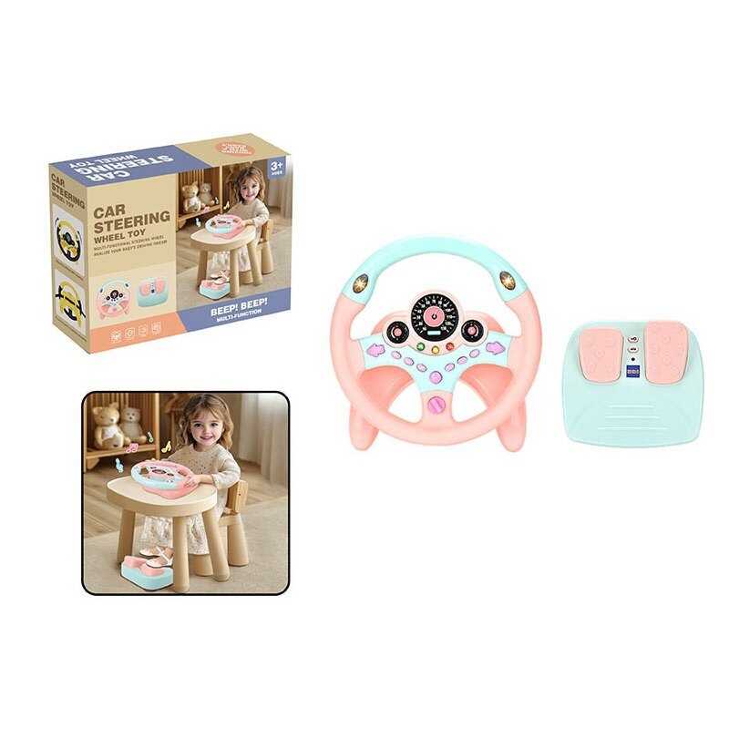 Кермо 2192 E-70 Штрих = 92439 (24) колір РОЖЕВИЙ, звукові ефекти, озвучування англійською, веселі мелодії, підсвічування, педалі гальма та газу, присоски, в коробці