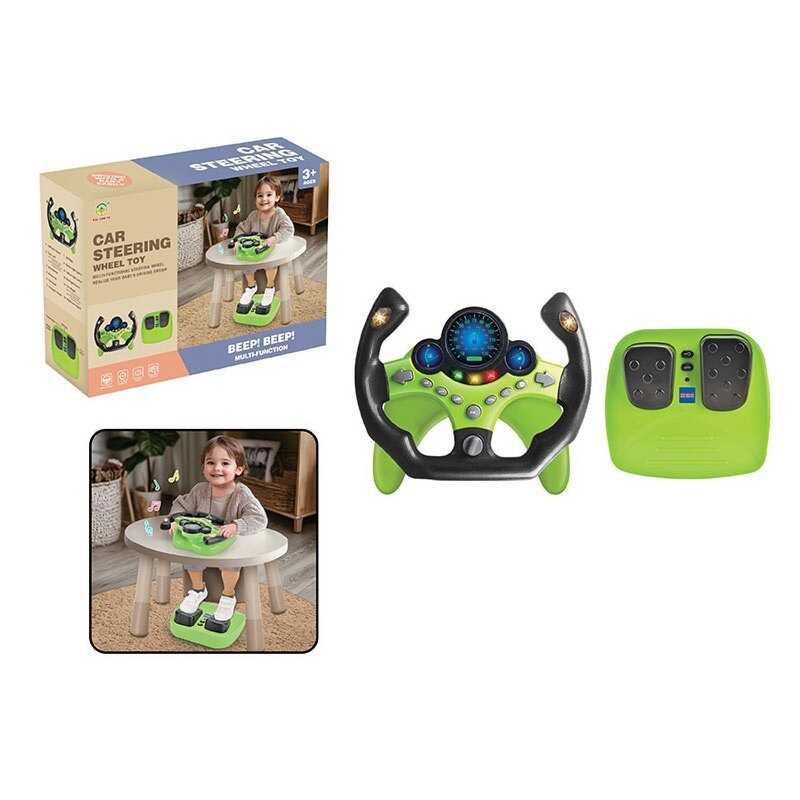 Кермо 2192 E-71 Штрих = 92446 (24) колір ЗЕЛЕНИЙ, звукові ефекти, озвучування англійською, веселі мелодії, підсвічування, педалі гальма та газу, присоски, в коробці