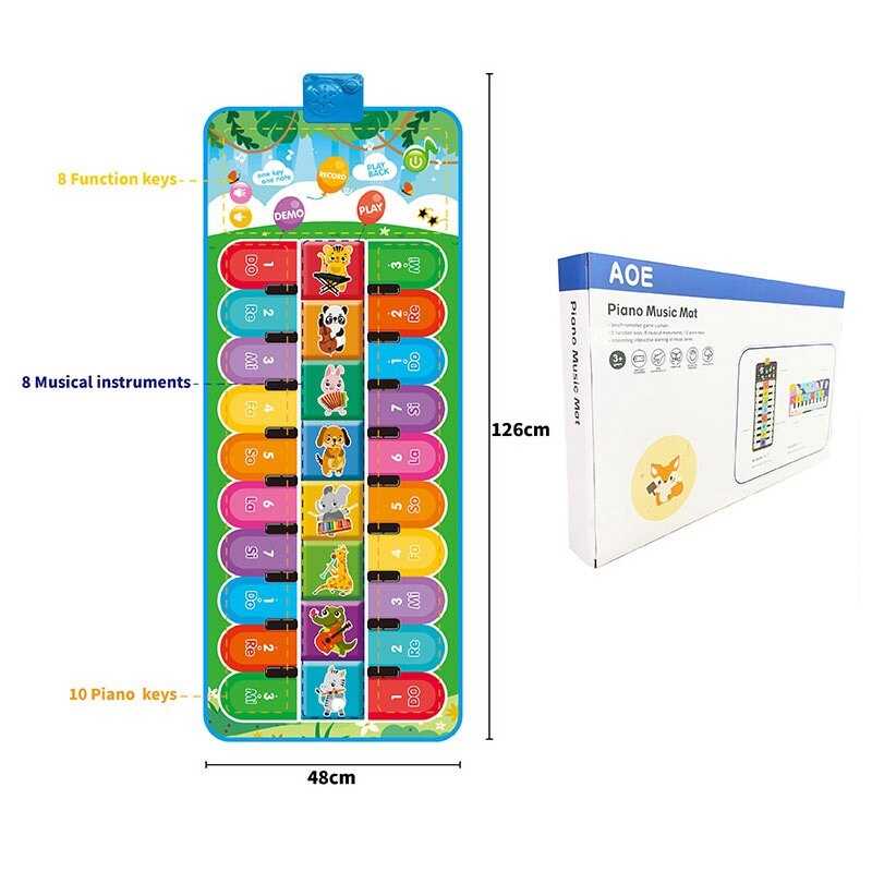 Килимок музичний 638-13 (24/2) 49 х 3 х 125 см, на батарейках, музичні інструменти, ноти, запис, режим пам“яті, музика, в коробці