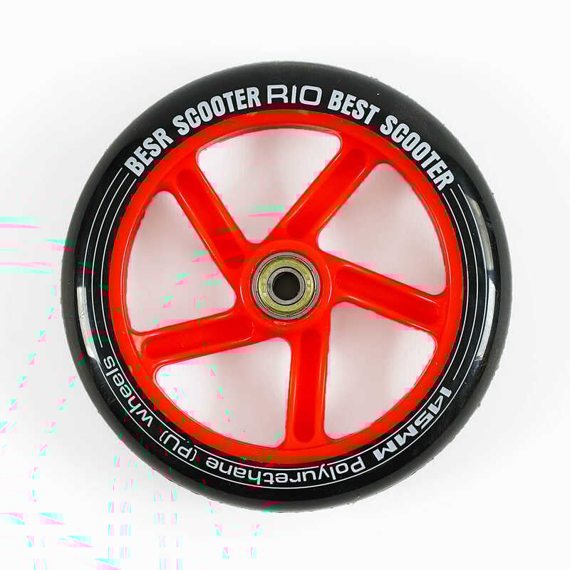 Колесо для самоката WH-4055/145 (35) ЦІНА ЗА 2 ШТУКИ В УПАКОВЦІ, матеріал PU, діаметр 145мм, колір ЧЕРВОНИЙ, з підшипниками,