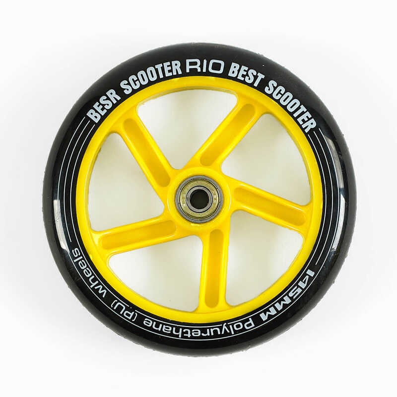 Колесо для самоката WH-6120/145 (35) ЦІНА ЗА 2 ШТУКИ В УПАКОВЦІ, матеріал PU, діаметр 145мм, колір ЖОВТИЙ, з підшипниками