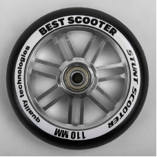 Колесо для трюкового самоката WH - 9604/110 (90) “Best Scooter“, колір СРІБНИЙ, 110 мм PU, підшипник ABEC-9