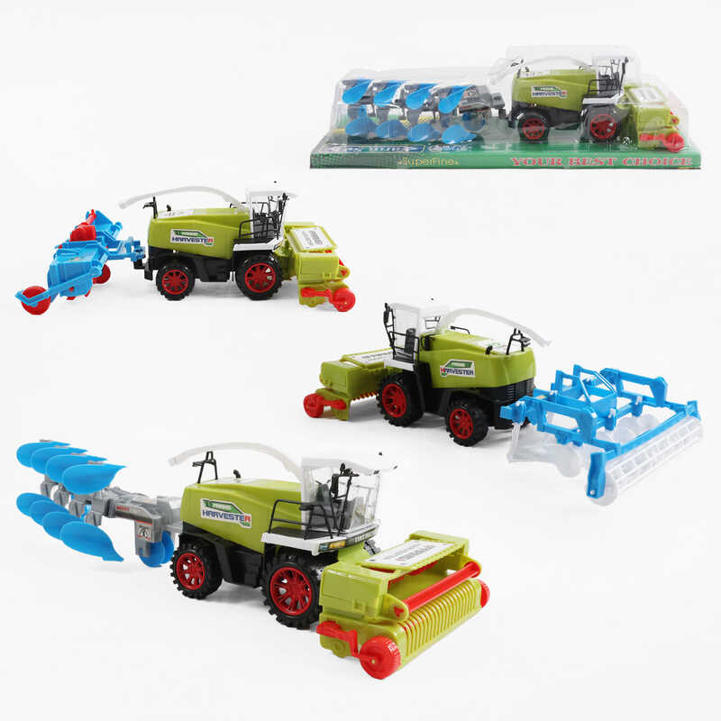 Комбайн 0488-224 /223/222 (36/2) довжина 24 см, інерція, знімний причіп, навісне обладнання, пластикові колеса з протектором, в слюді