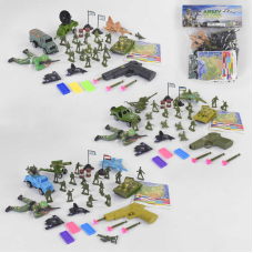 Комбат 20 С (96/2) 3 види, 35 елементів, 17 солдатів, пістолет, 3 набої на присосці, танк, машинка, 2 винищувачі, карта, аксесуари, в пакеті
