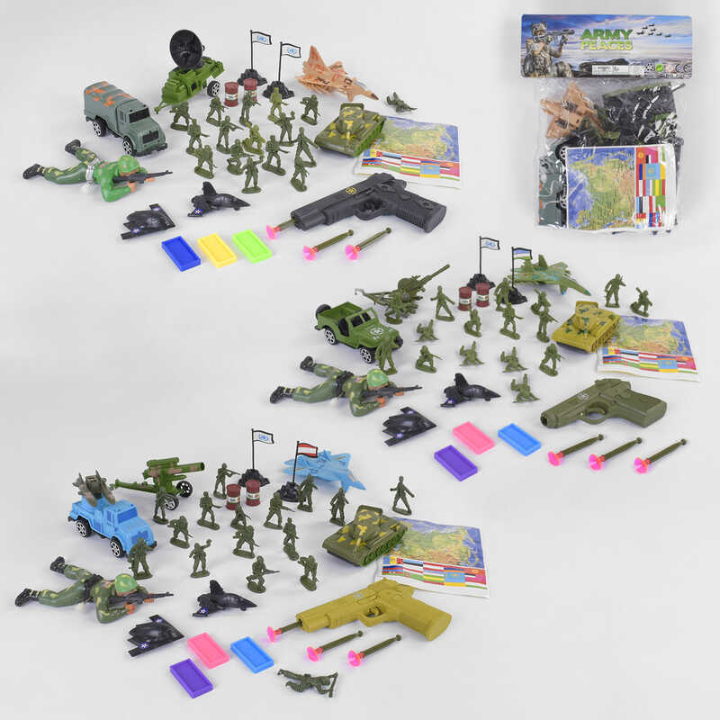 Комбат 20 С (96/2) 3 види, 35 елементів, 17 солдатів, пістолет, 3 набої на присосці, танк, машинка, 2 винищувачі, карта, аксесуари, в пакеті