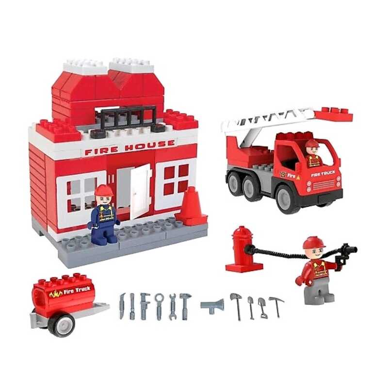 Конструктор 03-610 Pilsan (6) “Пожежна станція“, 3 герої, машинка, аксесуари, інструкція, в коробці