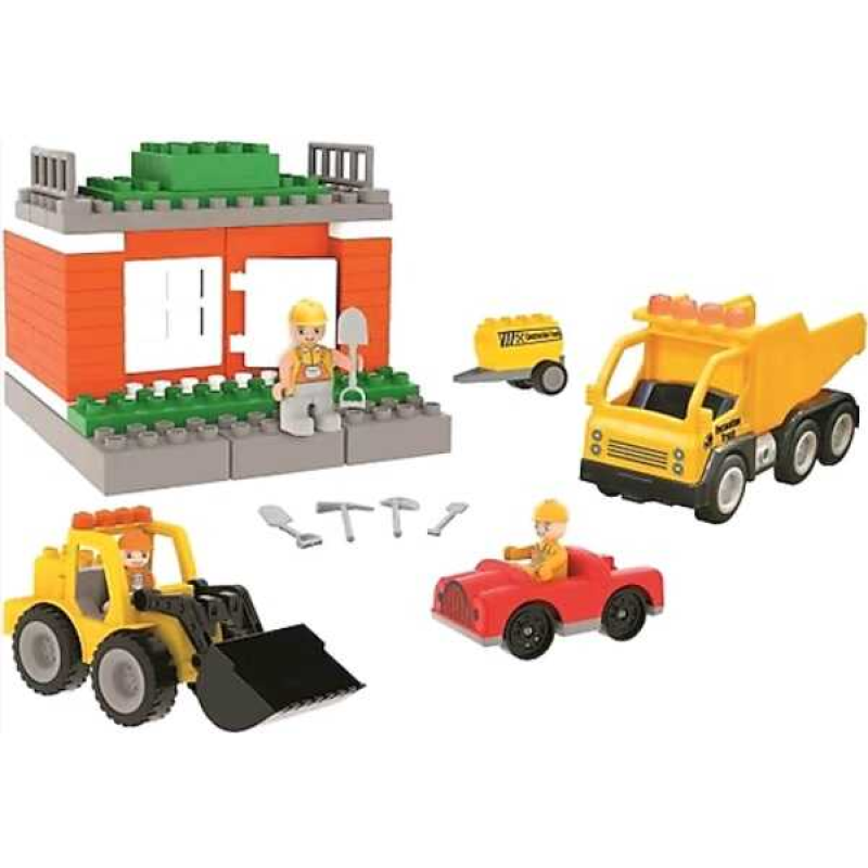 Конструктор 03-614 Pilsan (6) “Будівельний майданчик“, вантажівка, бульдозер, фігурки людей, рухомі деталі, огорожі, в коробці Конструктор 03-614 Pilsan (6) “Будівельний майданчик“, вантажівка, бульдозер, фігурки людей, рухомі деталі, огорожі, в коробці