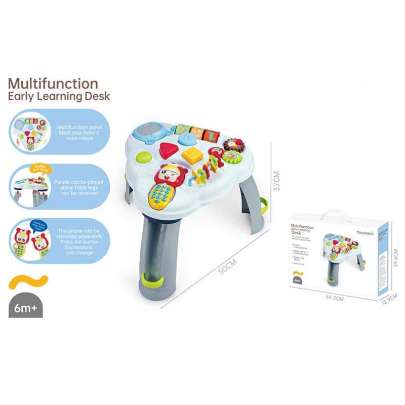 Ігровий музичний столик 2602 (6) телефон, мелодії, відтворення цифр англ. мовою, звукові ефекти, різноколірне підсвічування, пальчикові ігри, пискавка, рухомі шестерні, люстерко, в коробці