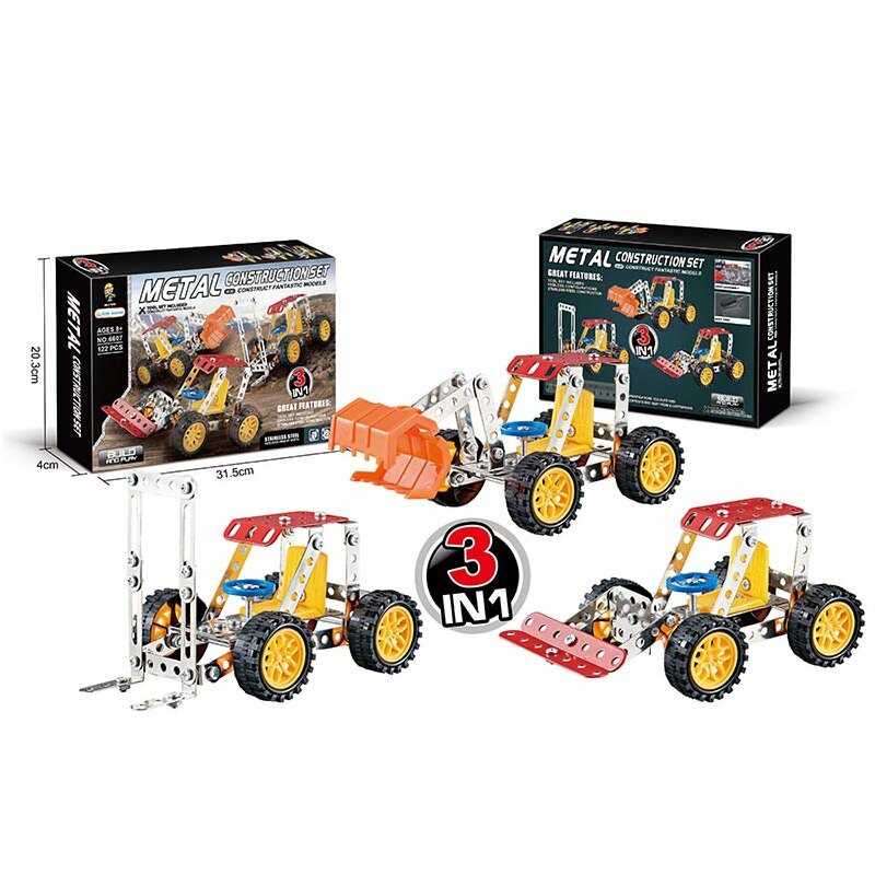 Конструктор 6607 (72/2) металевий, спецтехніка, 3 варіанти машинки, 122 елементи, в коробці